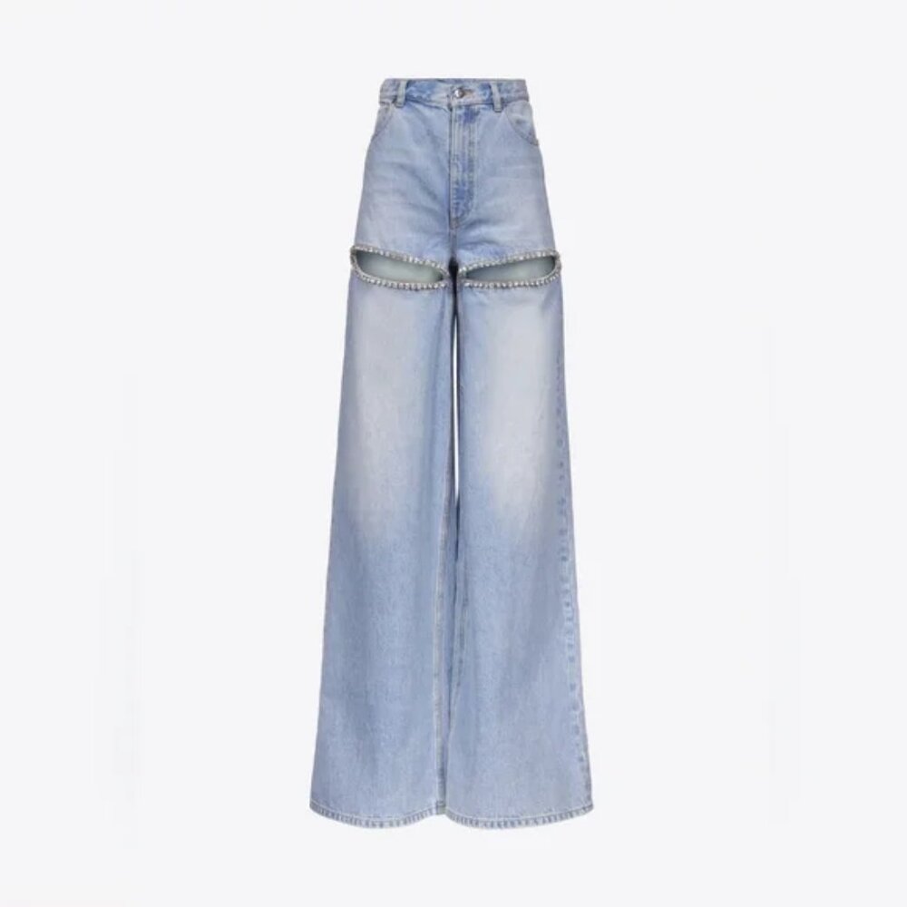 Area Wide Leg Crystal Slit Jean